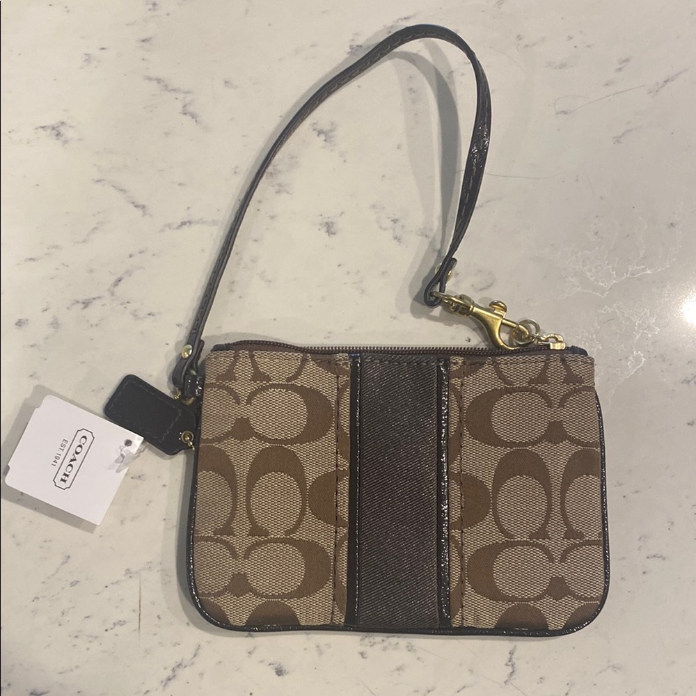 Coach Brown Wristlet with Signature Pattern